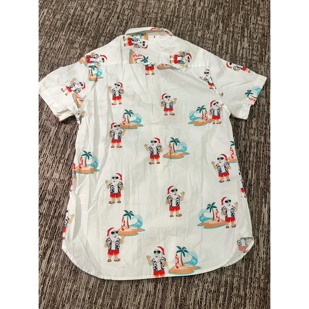 Denim & Flower Mens White Tropical Santa Claus Christmas Button Down Shirt M
